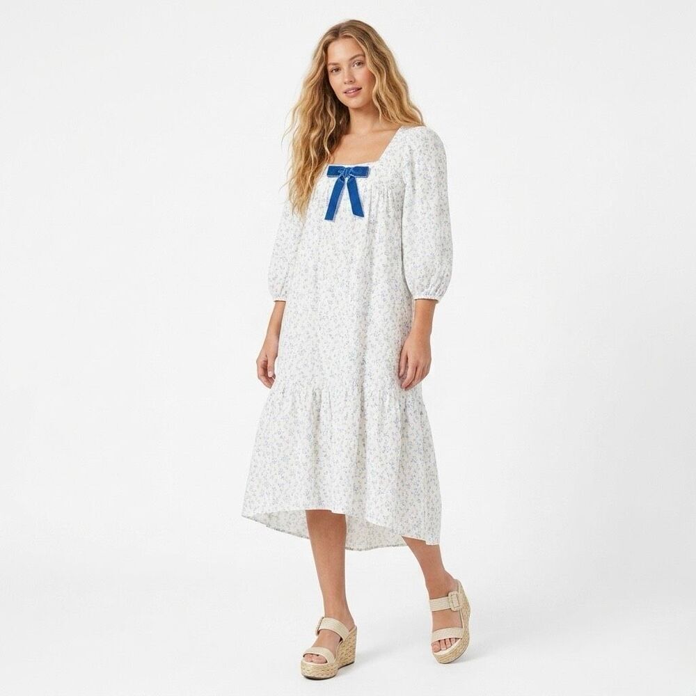 NWT Taylor Tillman Coquette Cottagecore Floral Linen Blend Midi Dress Medium